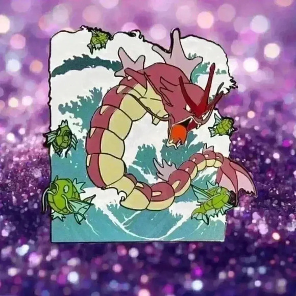 Limited Edition Pokemon Red Shining Gyarados & Magikarp Tsunami Enamel Pin - Picture 1 of 6